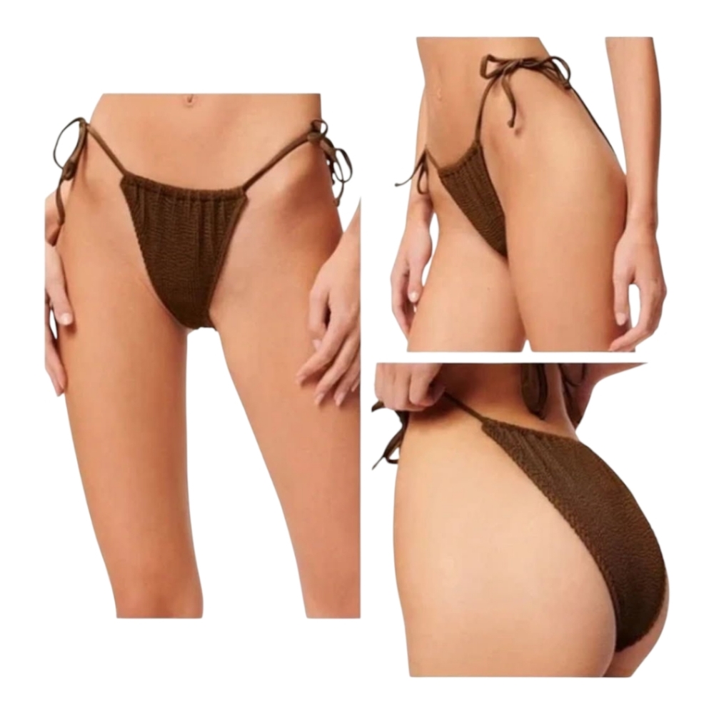 Good American Tiny Ties String Bikini Bottom Mocha Brown 3/4 US L/XL NEW
